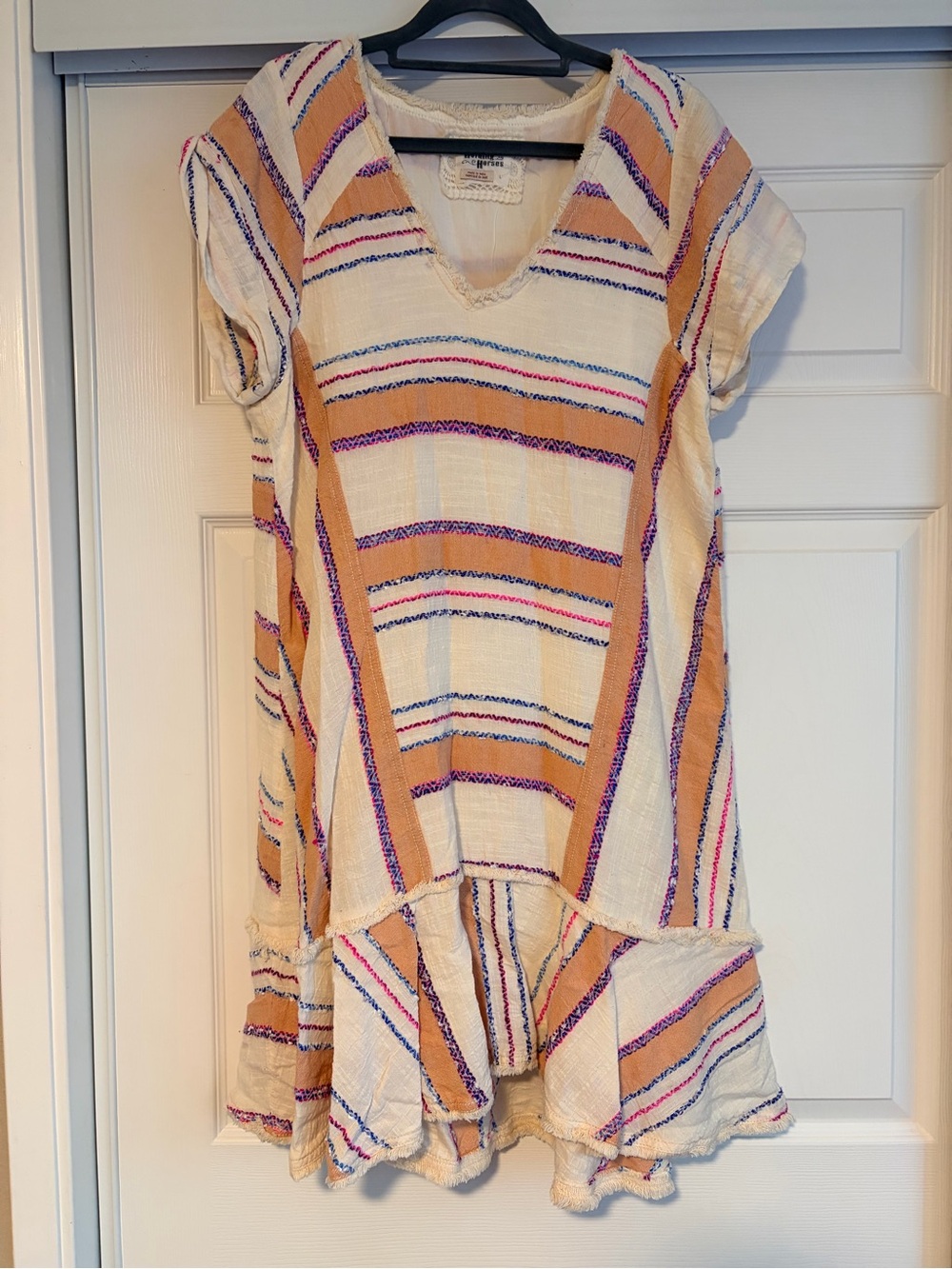 Anthro Striped Gauze V-Neck Tunic Dress in Cream & Mustard